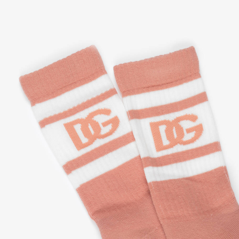 Dolce & Gabbana-Girls Pink Cotton DG Logo Socks | Childrensalon Outlet