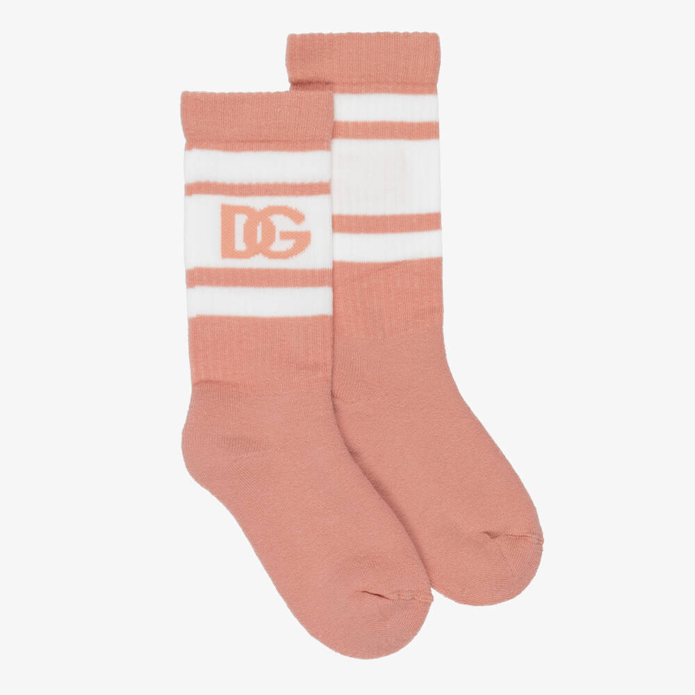 Dolce & Gabbana-Girls Pink Cotton DG Logo Socks | Childrensalon Outlet