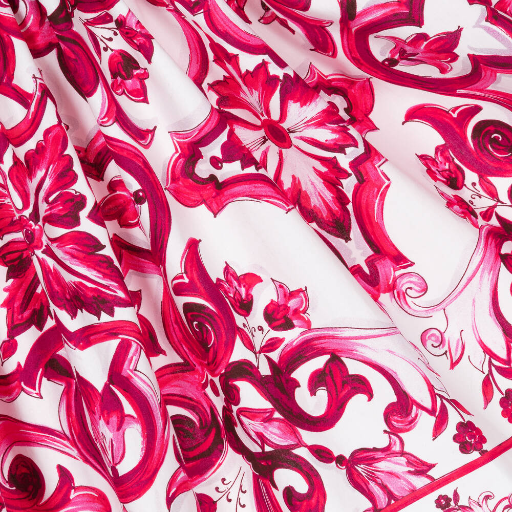 Dolce & Gabbana-Girls Pink Cotton DG Majolica Dress | Childrensalon Outlet