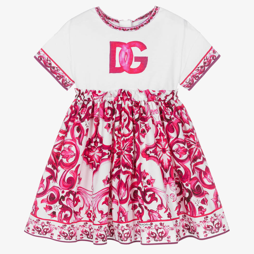 Dolce & Gabbana - Robe rose en coton DG Majolica | Childrensalon