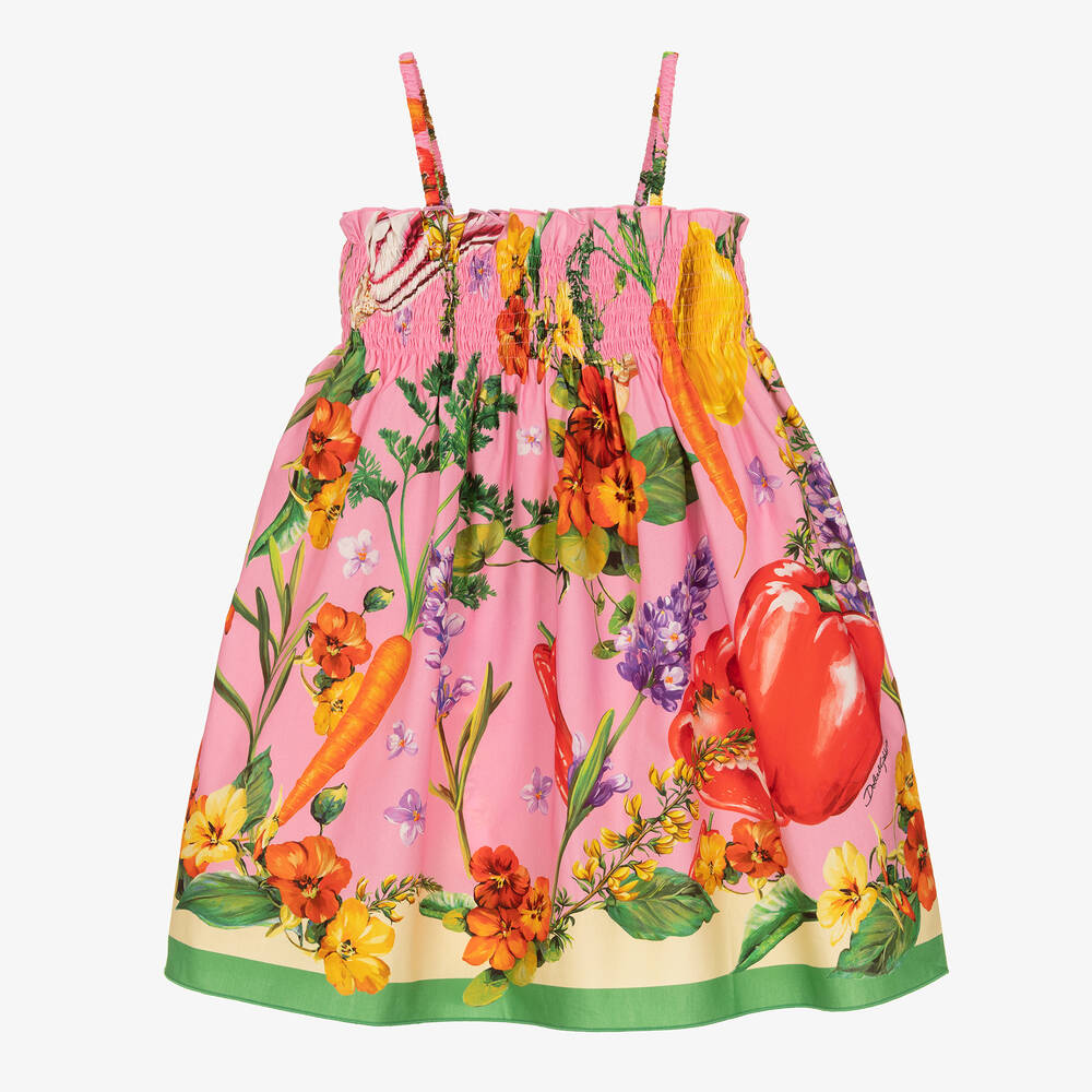 Dolce & Gabbana - Girls Pink Cotton Farmer Print Dress | Childrensalon