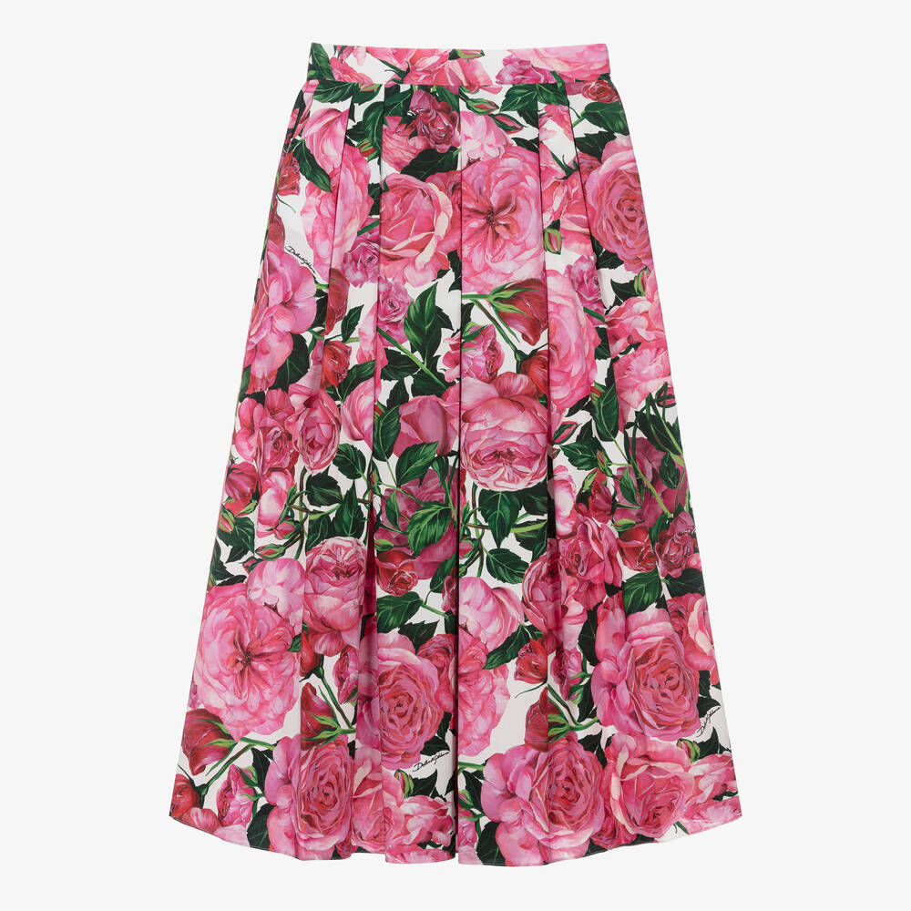 Dolce & Gabbana-Girls Pink Cotton Floral Skirt | Childrensalon Outlet