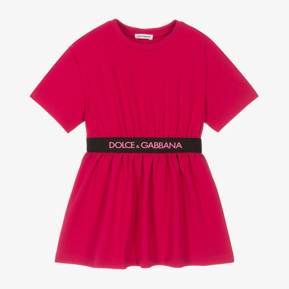 Dolce & Gabbana - فستان قطن جيرسي لون زهري فيوشيا | Childrensalon