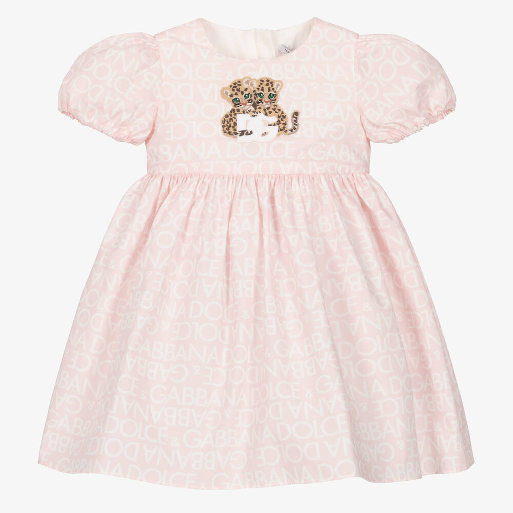 Dolce & Gabbana - Girls Pink Cotton Leopard DG Dress | Childrensalon