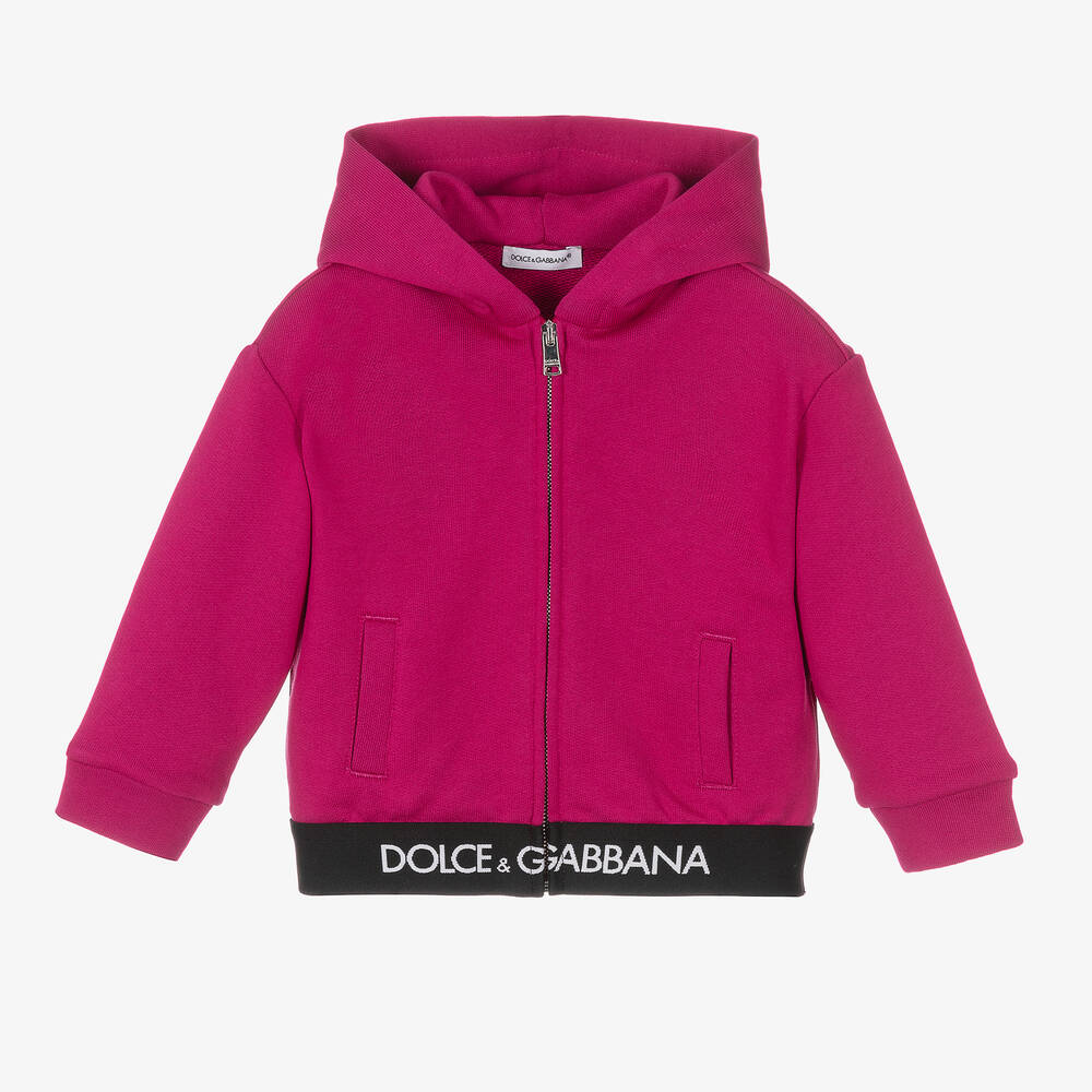 Dolce & Gabbana - Girls Pink Cotton Logo Zip-Up Hoodie | Childrensalon
