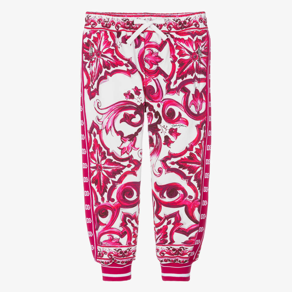 Dolce & Gabbana - Girls Pink Cotton Majolica Joggers | Childrensalon