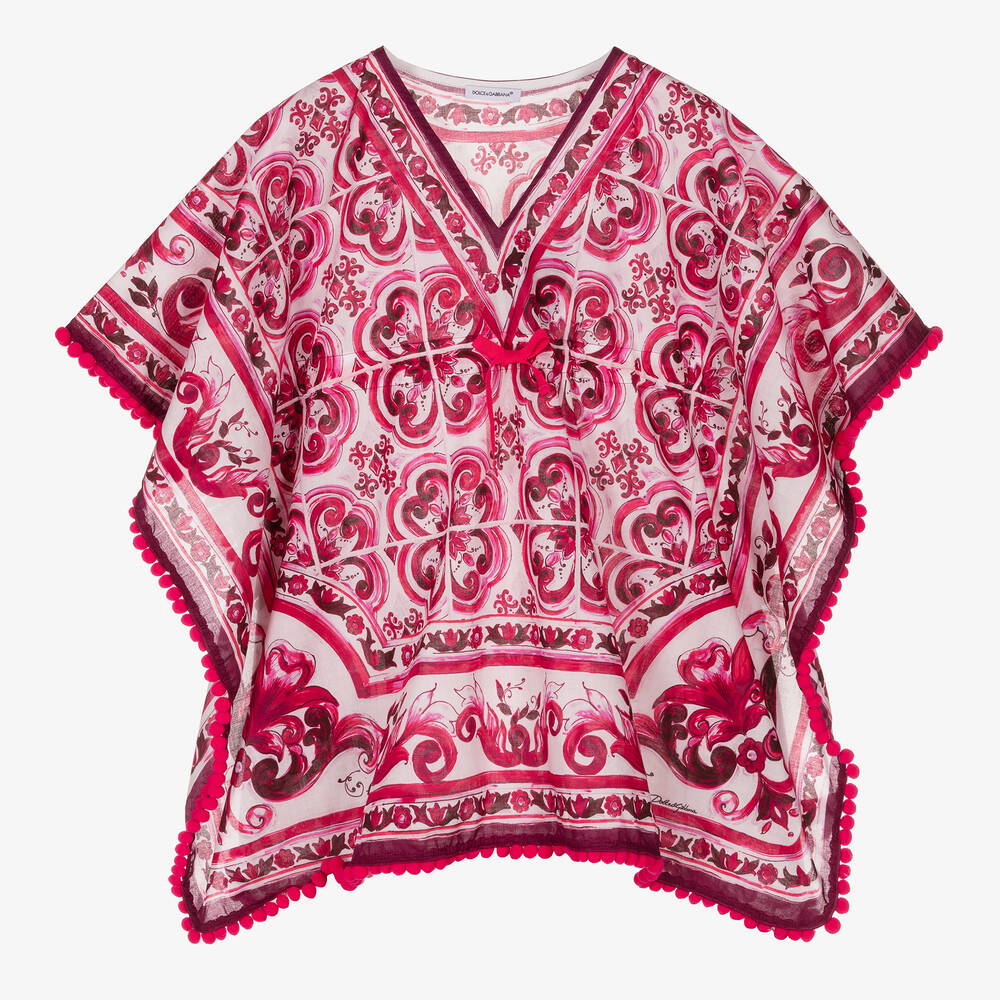 Dolce & Gabbana - Caftan rose en coton Majolica fille | Childrensalon