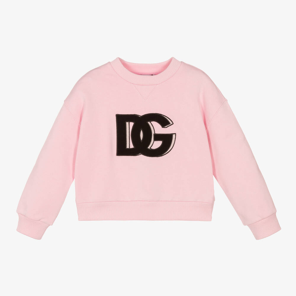 Dolce & Gabbana - Girls Pink Cotton Sweatshirt  | Childrensalon