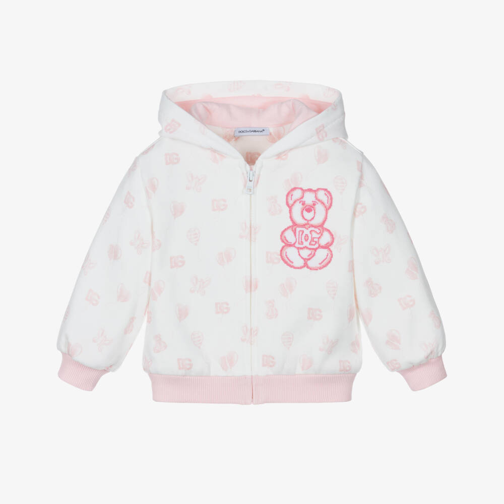Dolce & Gabbana-Хлопковая толстовка с мишкой для девочек розовая | Childrensalon Outlet