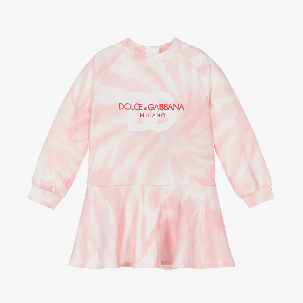 Dolce & Gabbana - Girls Pink Cotton Tie-Dye Dress | Childrensalon