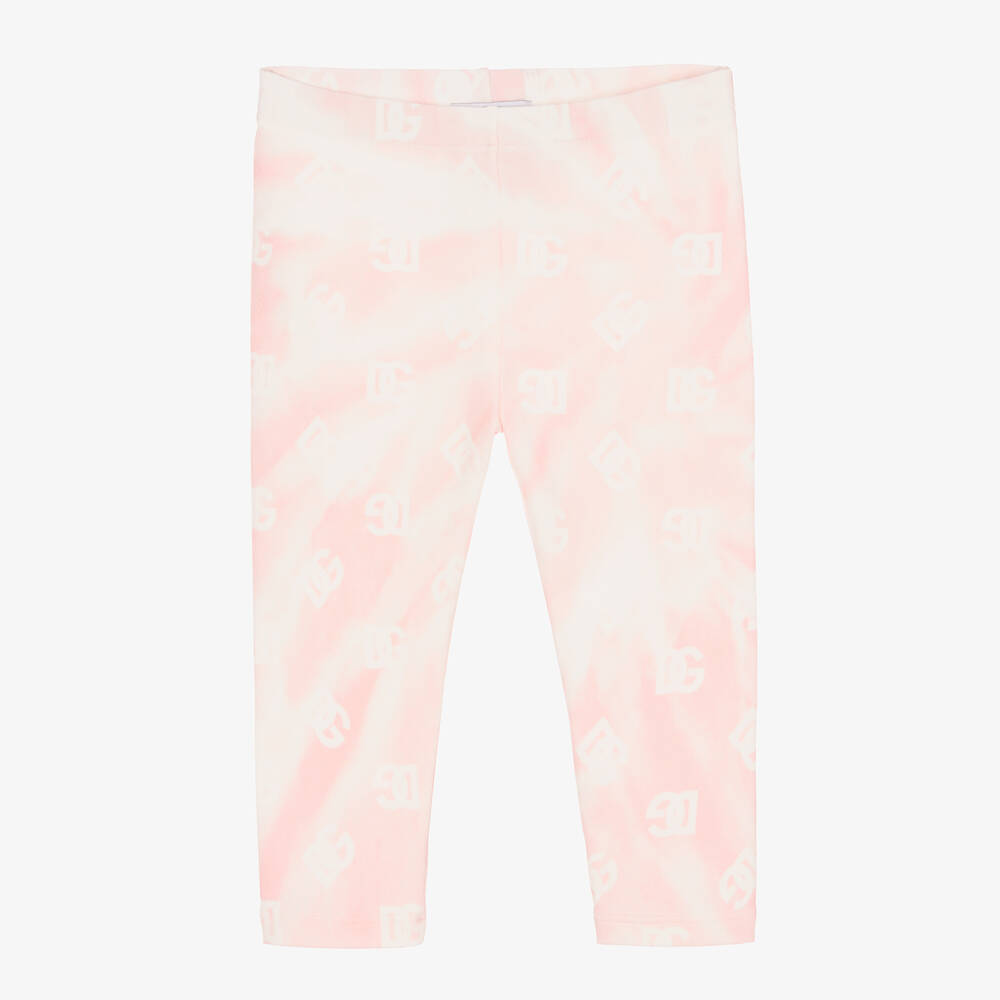 Dolce & Gabbana - Girls Pink Cotton Tie-Dye Logo Leggings | Childrensalon