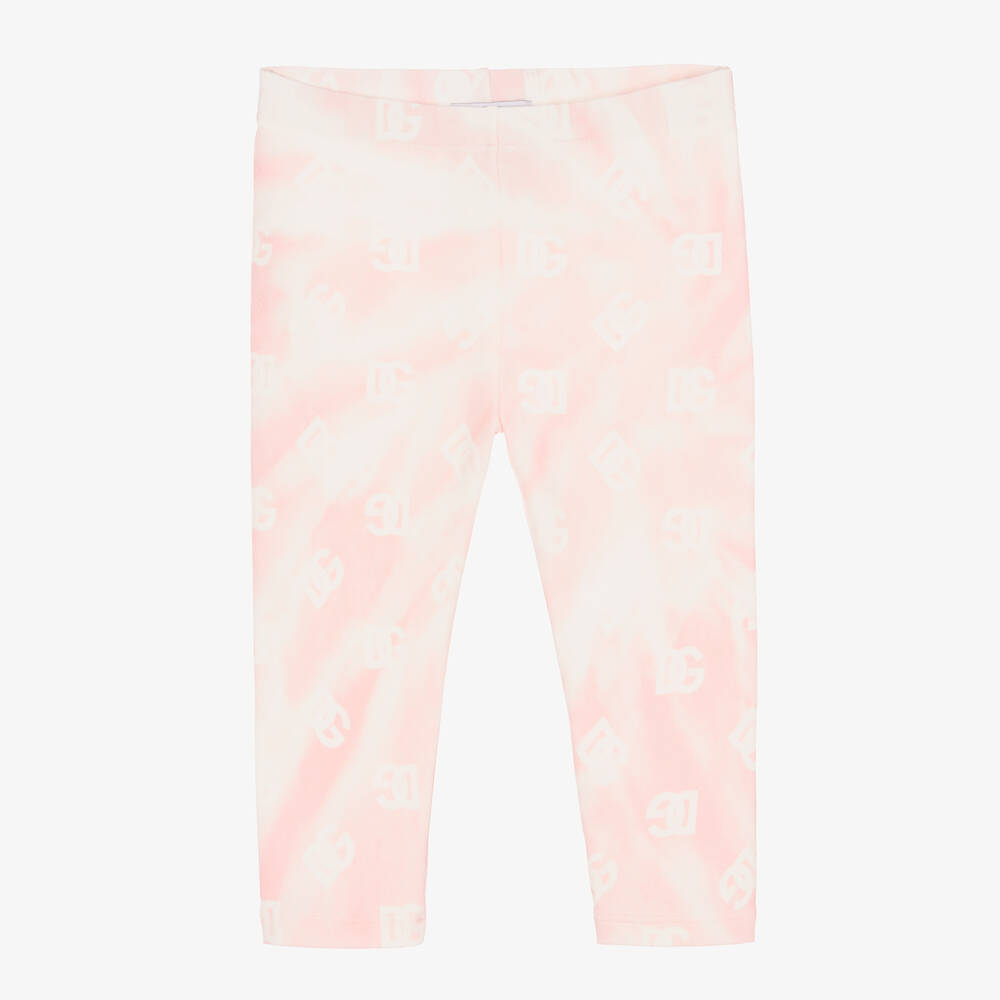 Dolce & Gabbana-Girls Pink Cotton Tie-Dye Logo Leggings | Childrensalon Outlet
