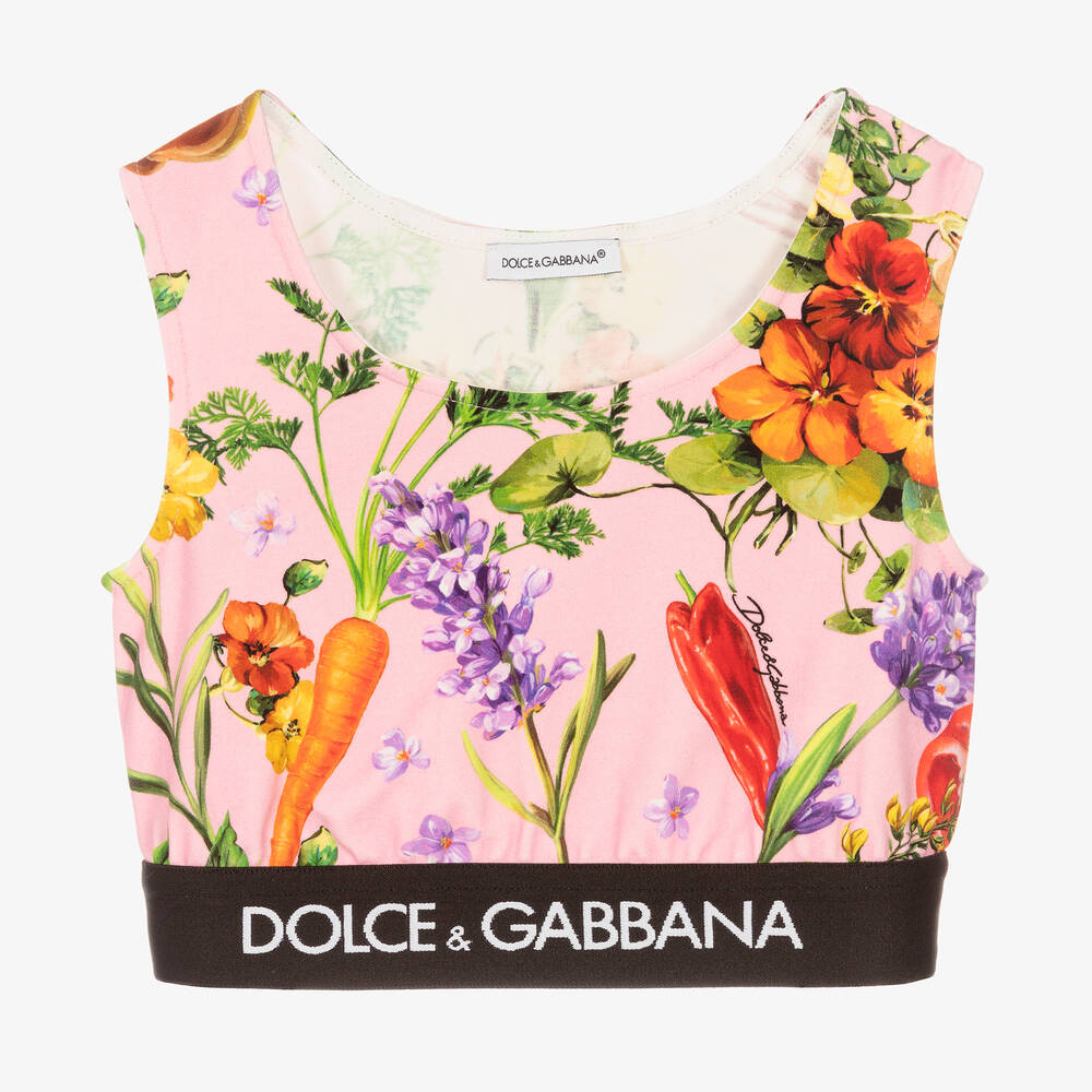 Dolce & Gabbana - Girls Pink Farmer Print Cropped Top | Childrensalon