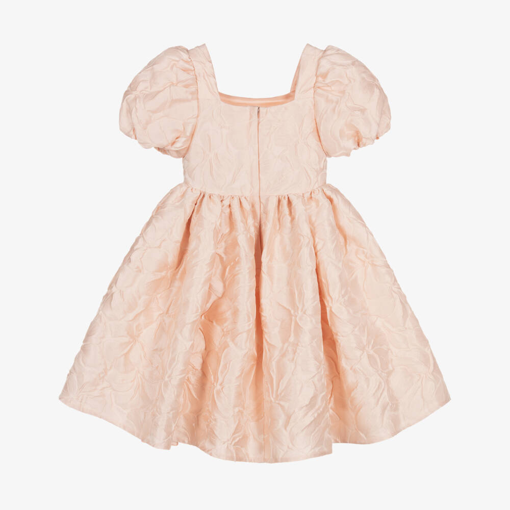 Dolce & Gabbana-Girls Pink Floral Brocade Dress with Diamanté Logo | Childrensalon Outlet