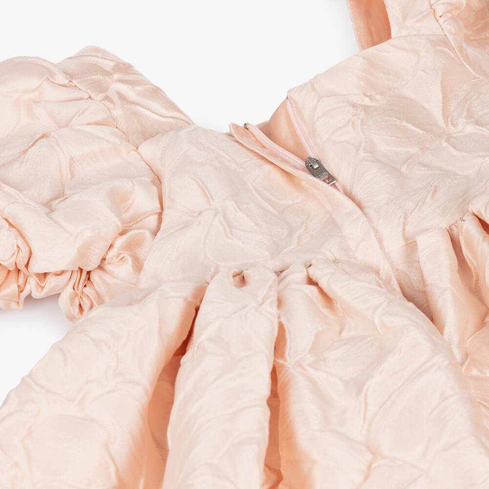 Dolce & Gabbana-Girls Pink Floral Brocade Dress with Diamanté Logo | Childrensalon Outlet