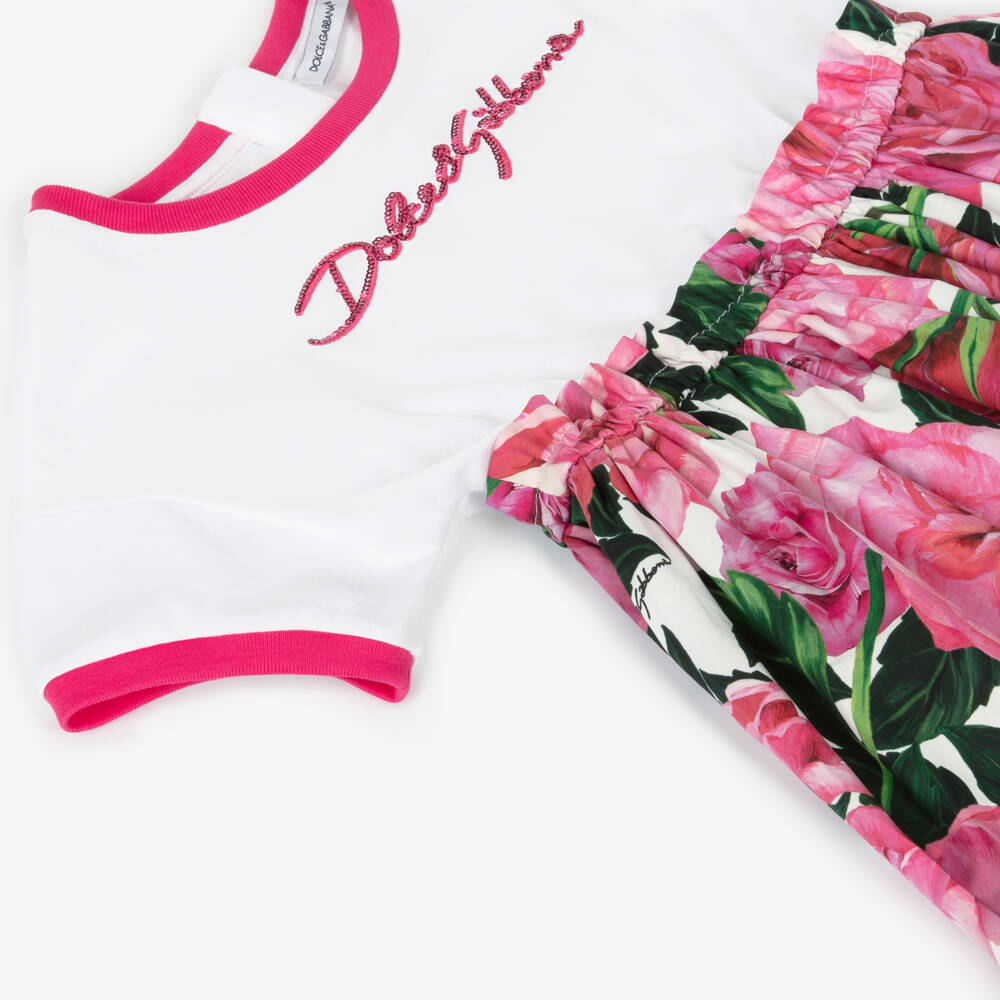 Dolce & Gabbana-Girls Pink Floral Cotton Dress | Childrensalon Outlet