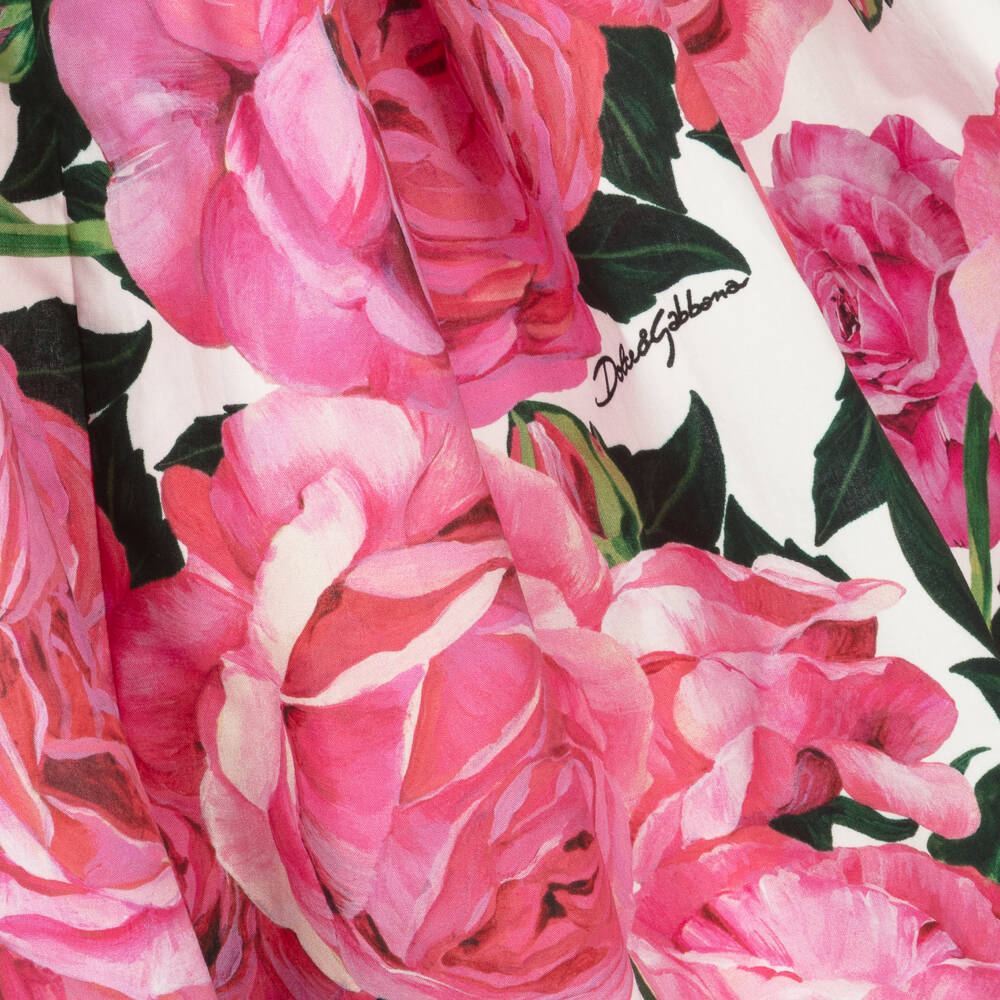 Dolce & Gabbana-Girls Pink Floral Cotton Dress | Childrensalon Outlet