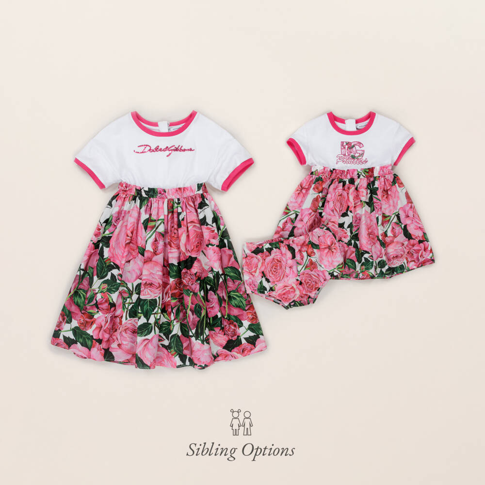 Dolce & Gabbana-Girls Pink Floral Cotton Dress | Childrensalon Outlet