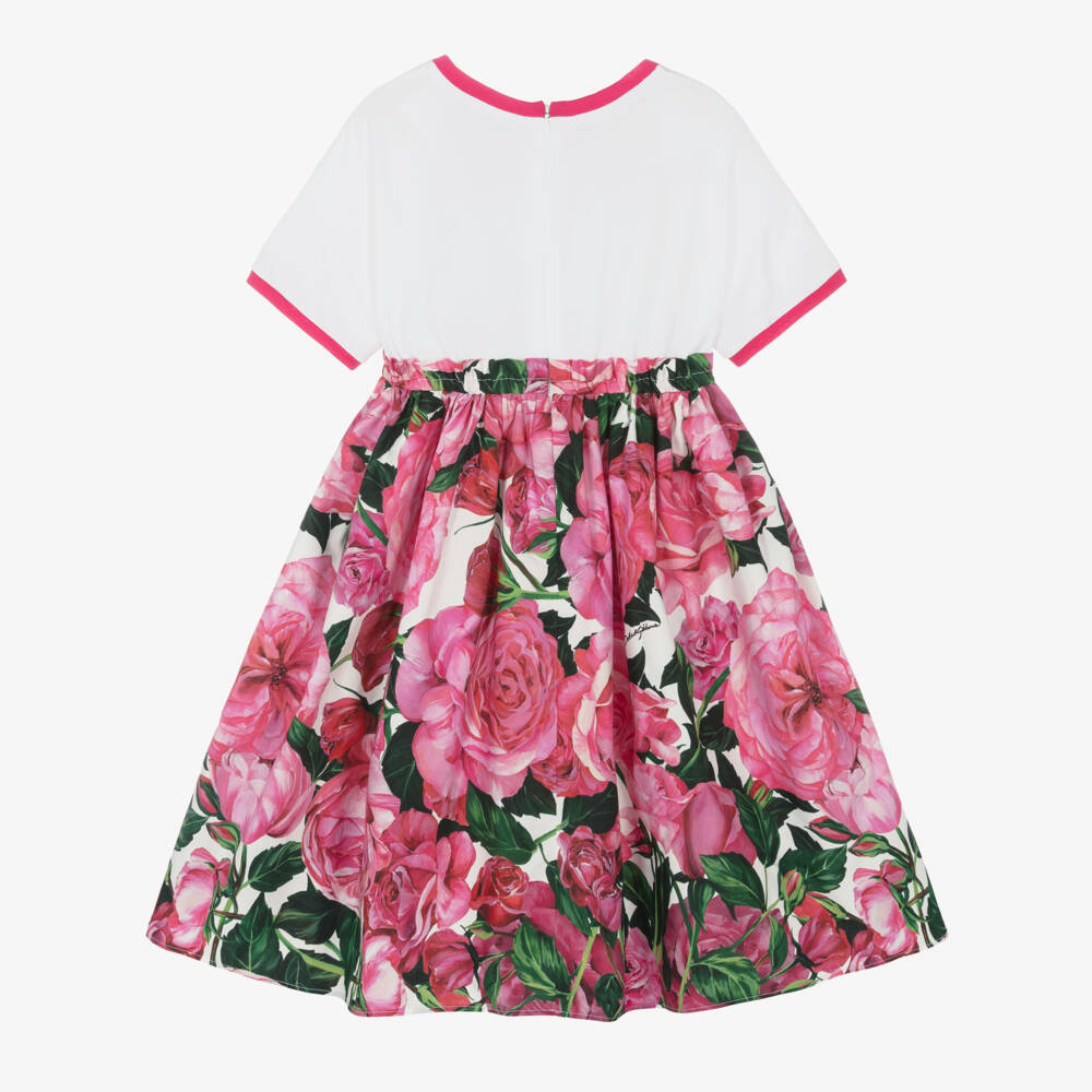 Dolce & Gabbana-Girls Pink Floral Cotton Dress | Childrensalon Outlet