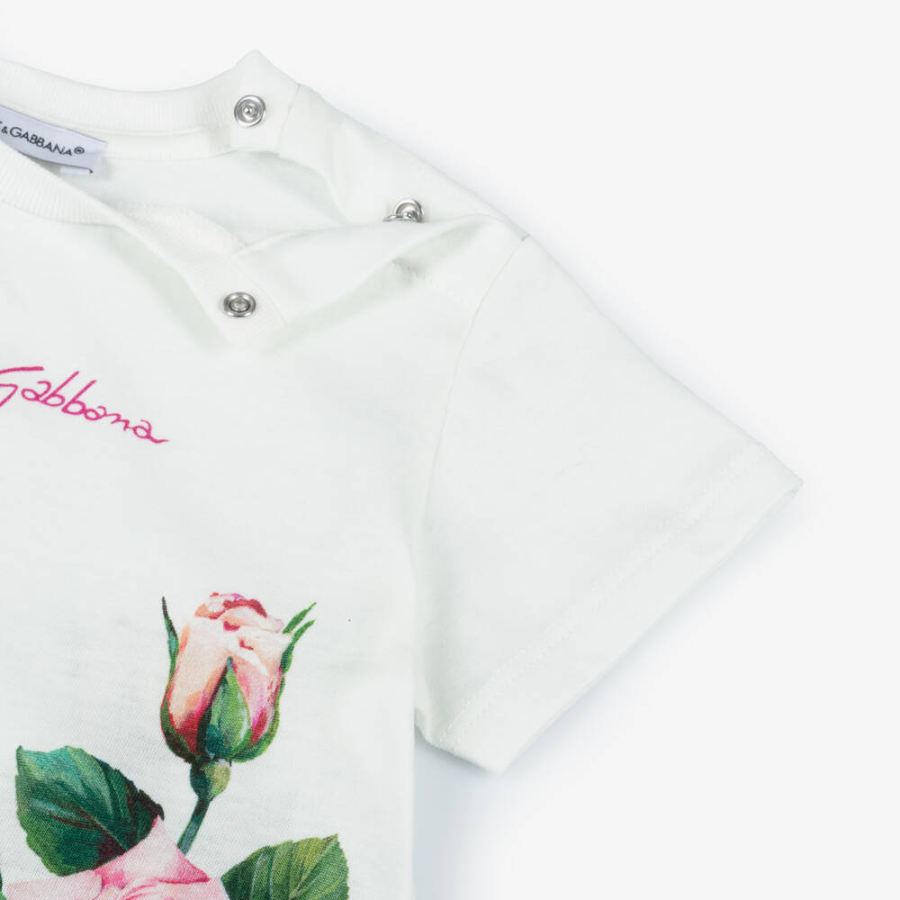 Dolce & Gabbana-Girls Pink Floral Cotton Tee | Childrensalon Outlet
