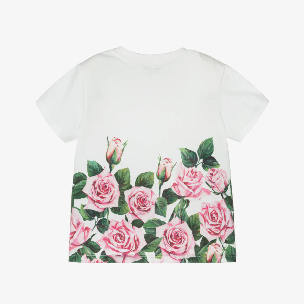 Dolce & Gabbana-Girls Pink Floral Cotton Tee | Childrensalon Outlet