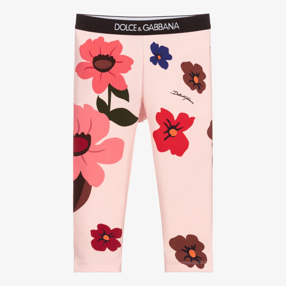 Dolce & Gabbana - Розовые легинсы с цветами для девочек | Childrensalon