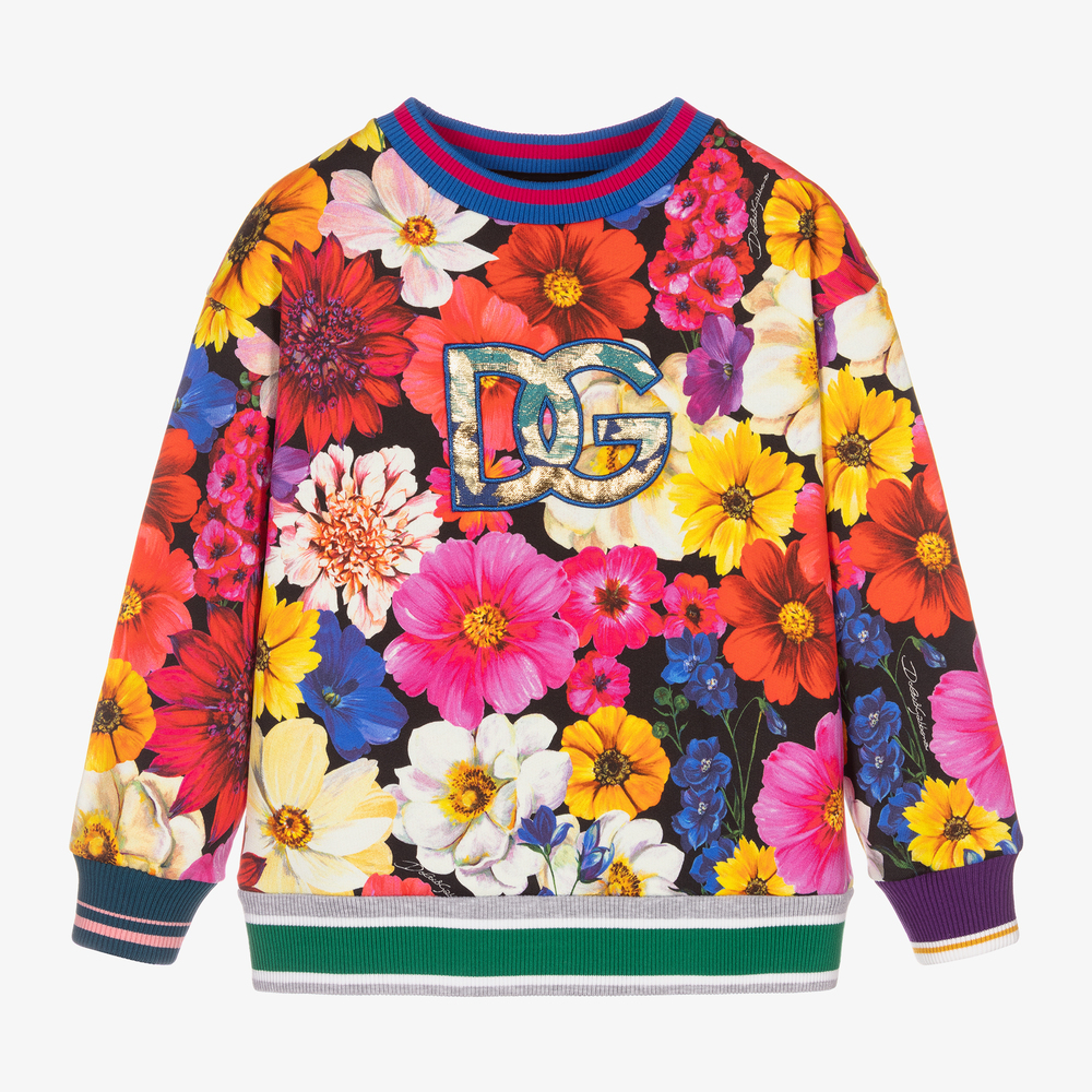 Dolce & Gabbana - سويتشيرت قطن جيرسي لون زهري بطبعة ورود للبنات | Childrensalon