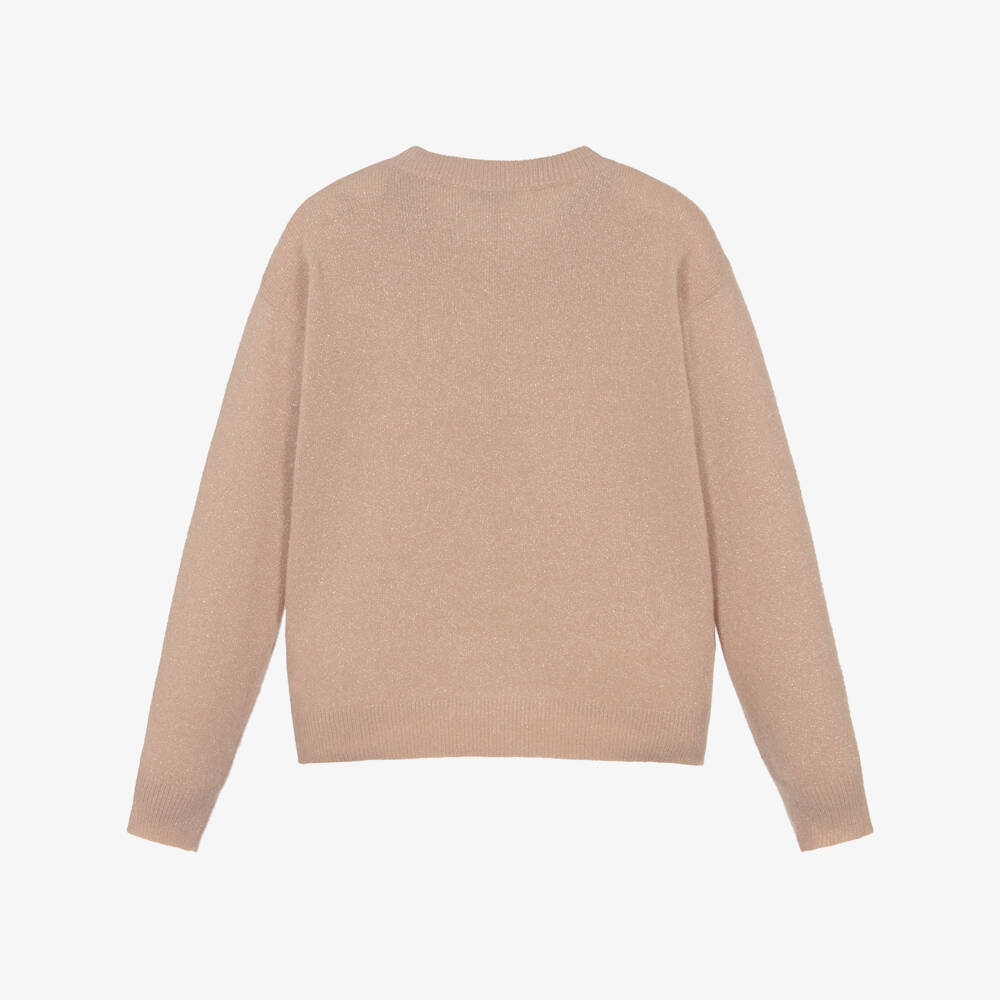 Dolce & Gabbana-Girls Pink & Glittery Gold Knitted Sweater with DG Logo | Childrensalon Outlet