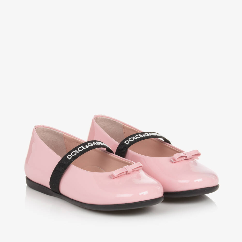 Dolce & Gabbana-Girls Pink Glossy Ballet Flats | Childrensalon Outlet
