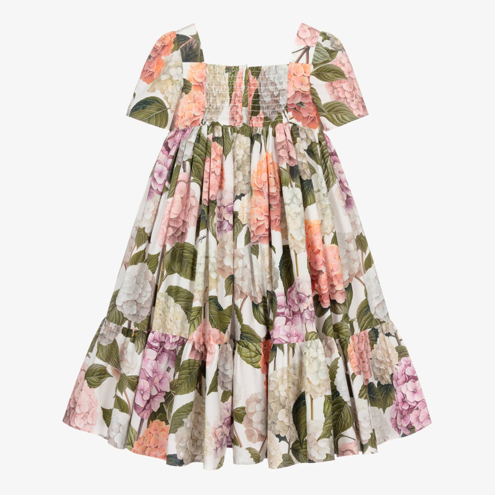 Dolce & Gabbana-Girls Pink & Green Hydrangea Poplin Dress | Childrensalon Outlet