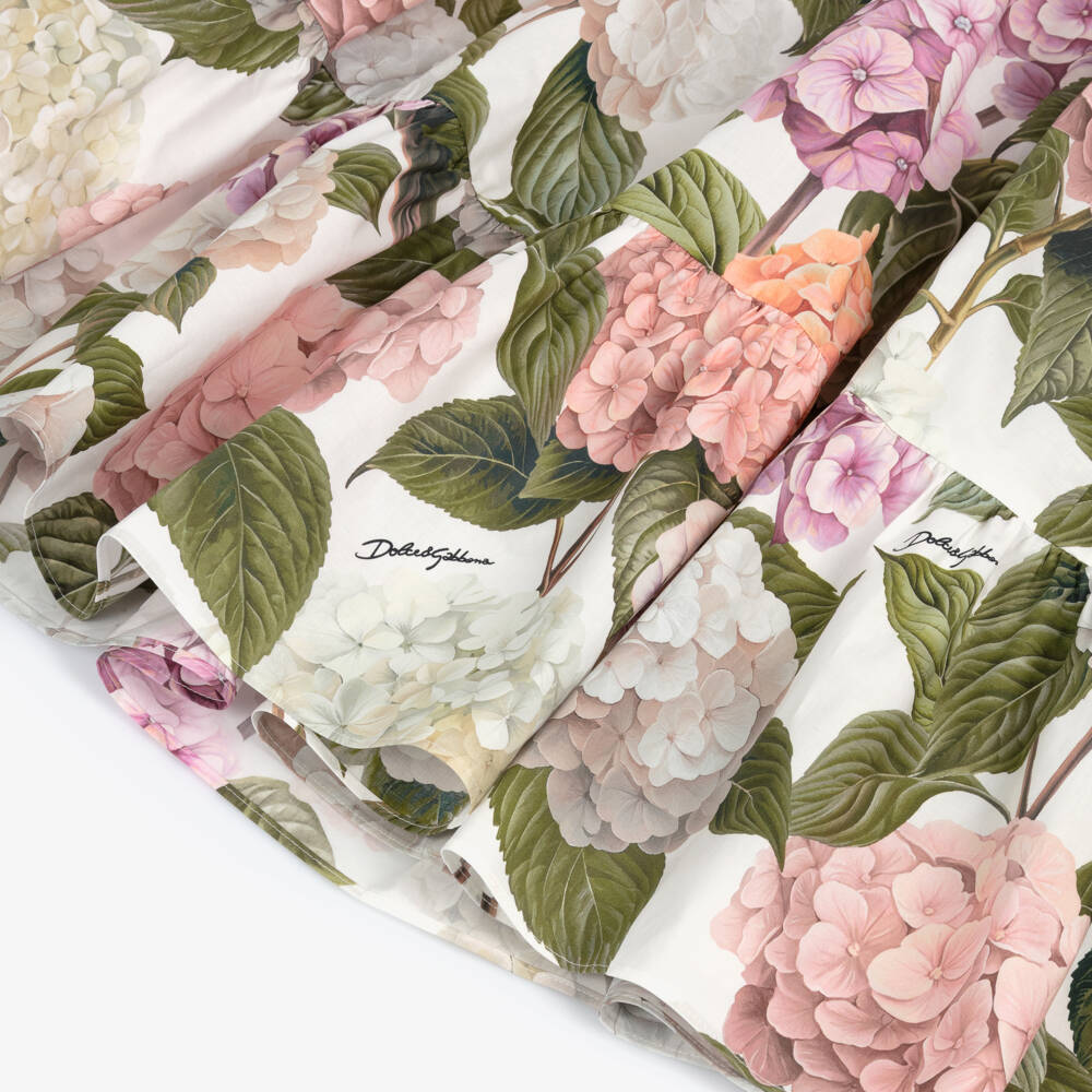 Dolce & Gabbana-Girls Pink & Green Hydrangea Poplin Dress | Childrensalon Outlet