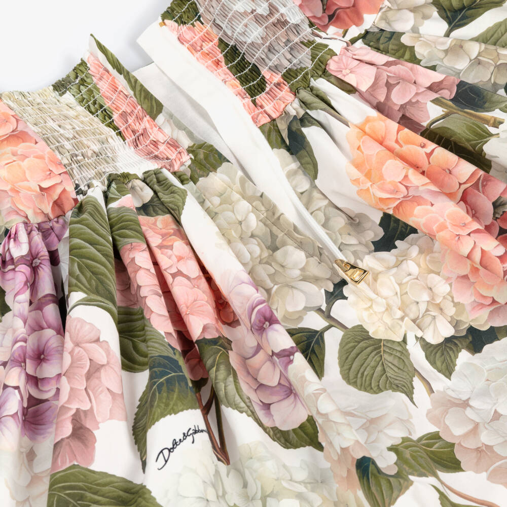 Dolce & Gabbana-Girls Pink & Green Hydrangea Poplin Dress | Childrensalon Outlet