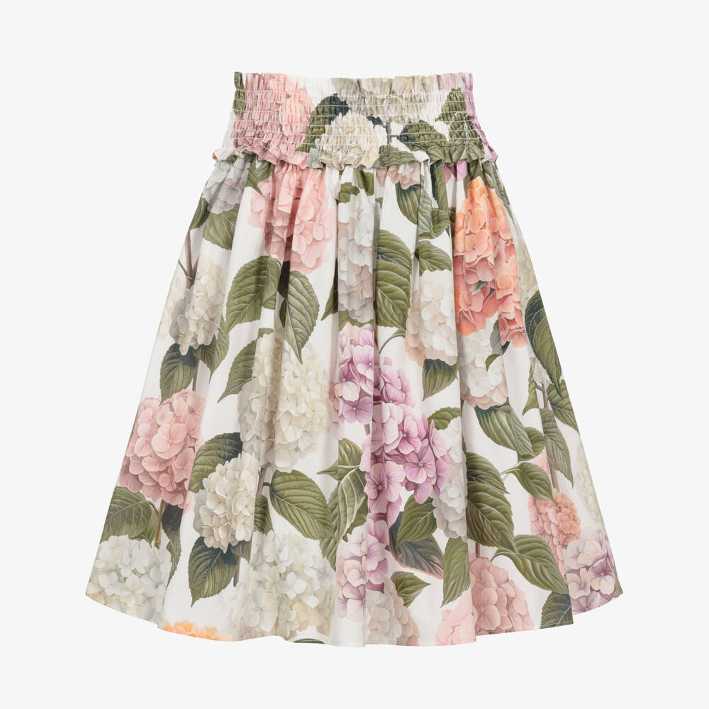 Dolce & Gabbana-Girls Pink & Green Hydrangea Print Poplin Skirt | Childrensalon Outlet