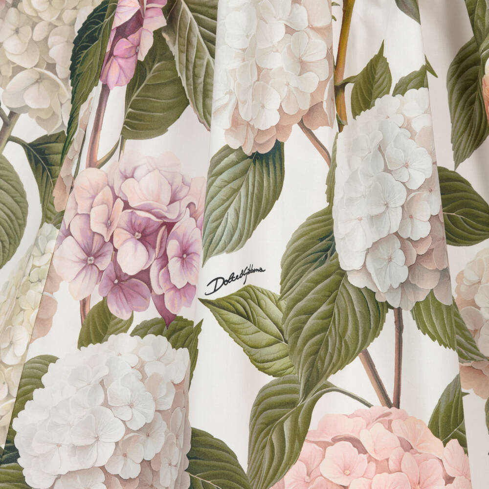 Dolce & Gabbana-Girls Pink & Green Hydrangea Print Poplin Skirt | Childrensalon Outlet