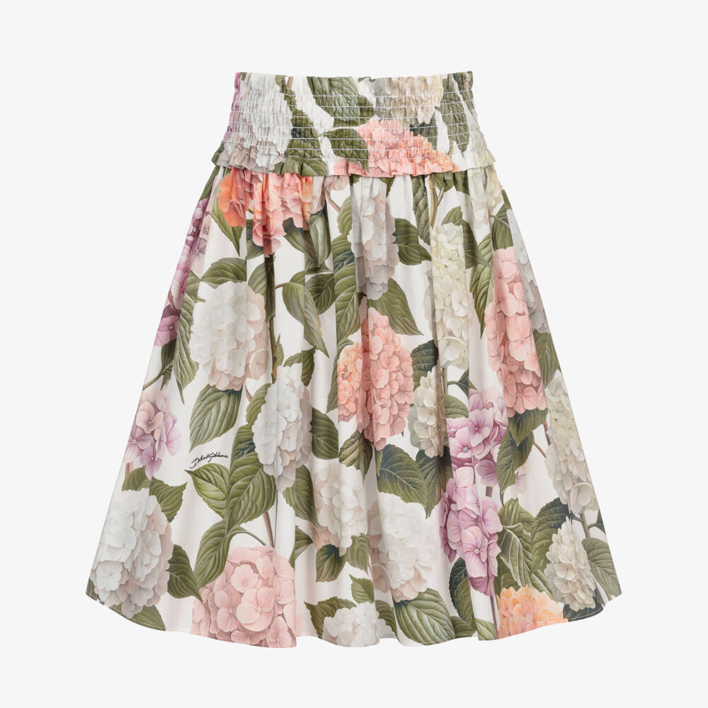 Dolce & Gabbana-Girls Pink & Green Hydrangea Print Poplin Skirt | Childrensalon Outlet