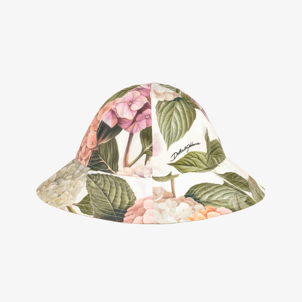 Dolce & Gabbana-Girls Pink & Green Hydrangea Print Poplin Sun Hat | Childrensalon Outlet