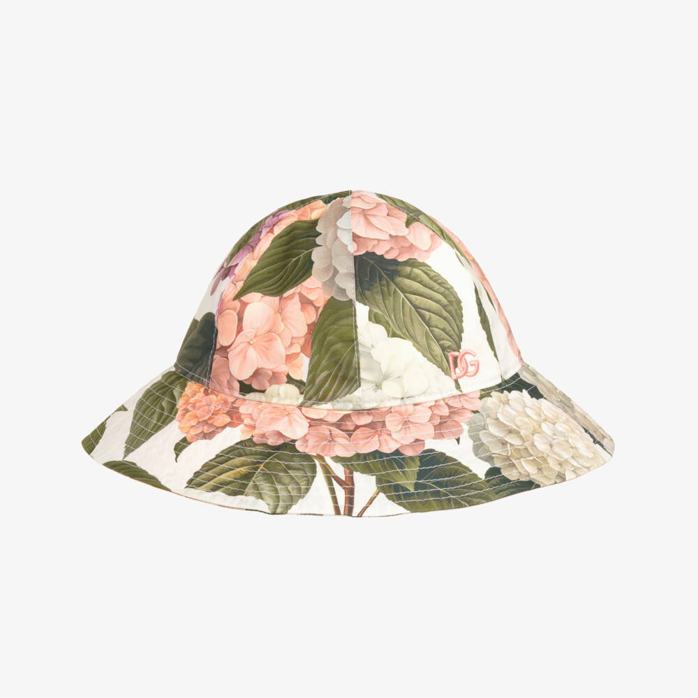 Dolce & Gabbana-Girls Pink & Green Hydrangea Print Poplin Sun Hat | Childrensalon Outlet