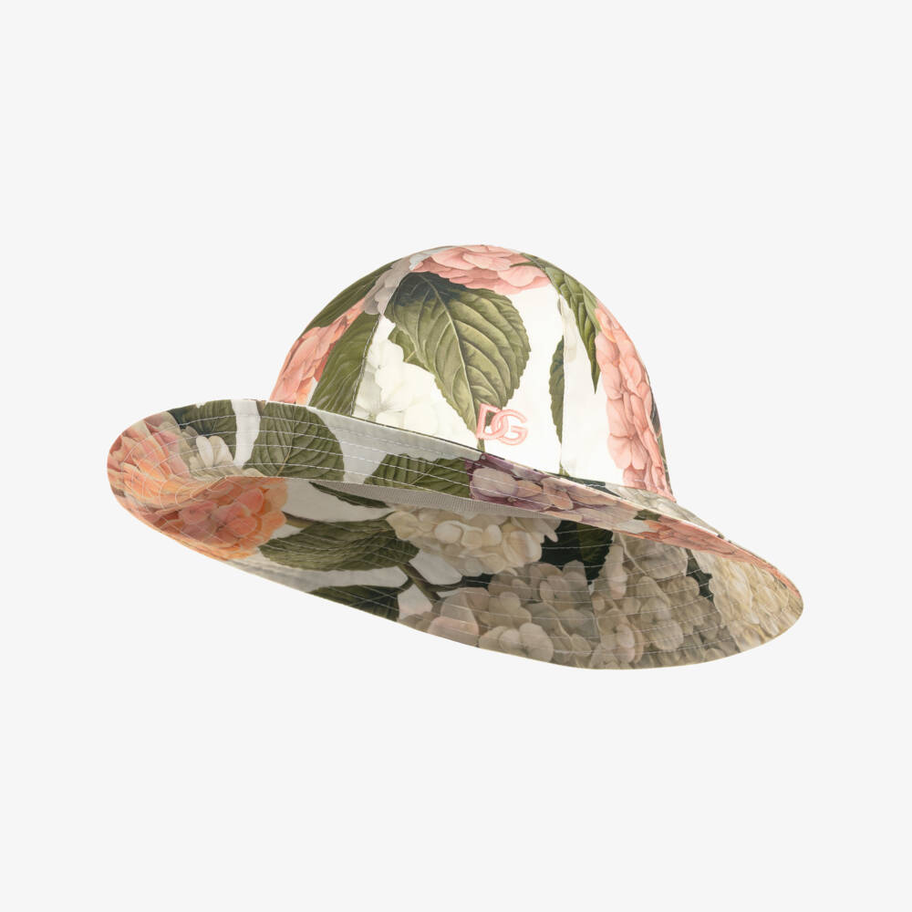 Dolce & Gabbana-Girls Pink & Green Hydrangea Print Poplin Sun Hat | Childrensalon Outlet