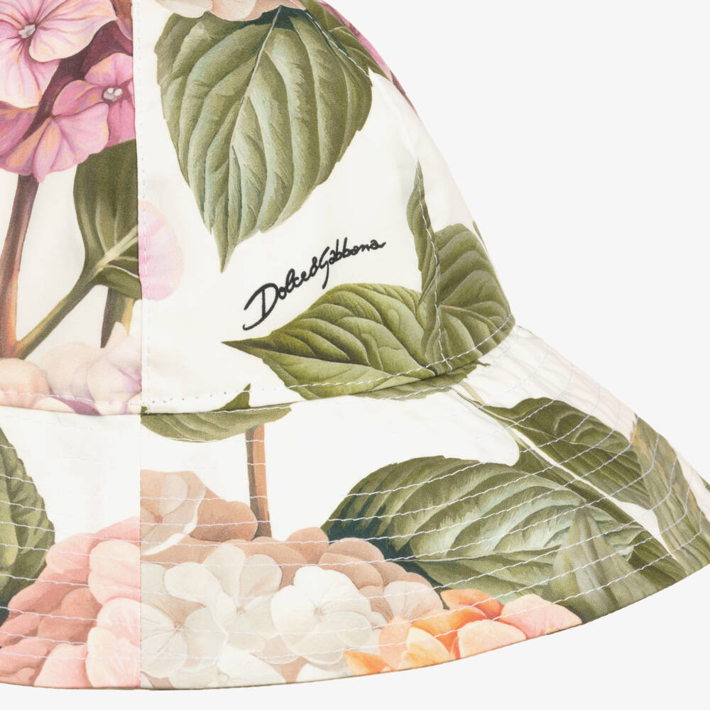 Dolce & Gabbana-Girls Pink & Green Hydrangea Print Poplin Sun Hat | Childrensalon Outlet