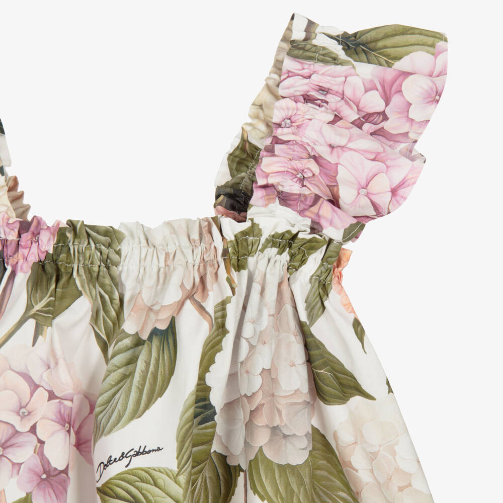 Dolce & Gabbana-Girls Pink & Green Hydrangea Print Poplin Top | Childrensalon Outlet