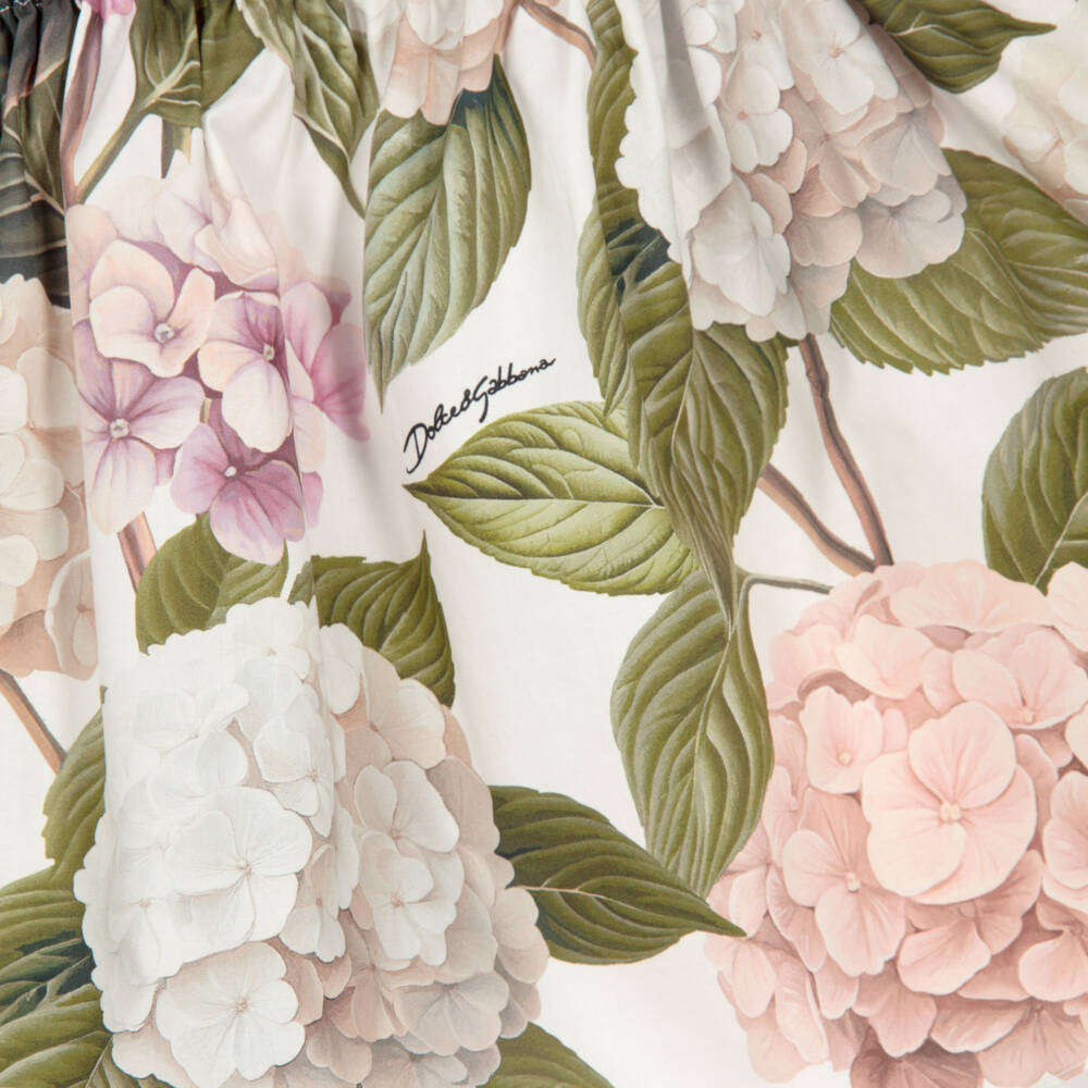 Dolce & Gabbana-Girls Pink & Green Hydrangea Print Poplin Top | Childrensalon Outlet