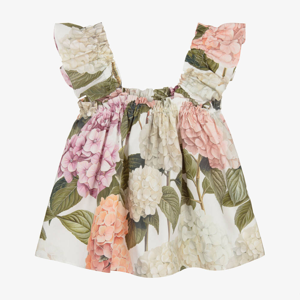 Dolce & Gabbana-Girls Pink & Green Hydrangea Print Poplin Top | Childrensalon Outlet