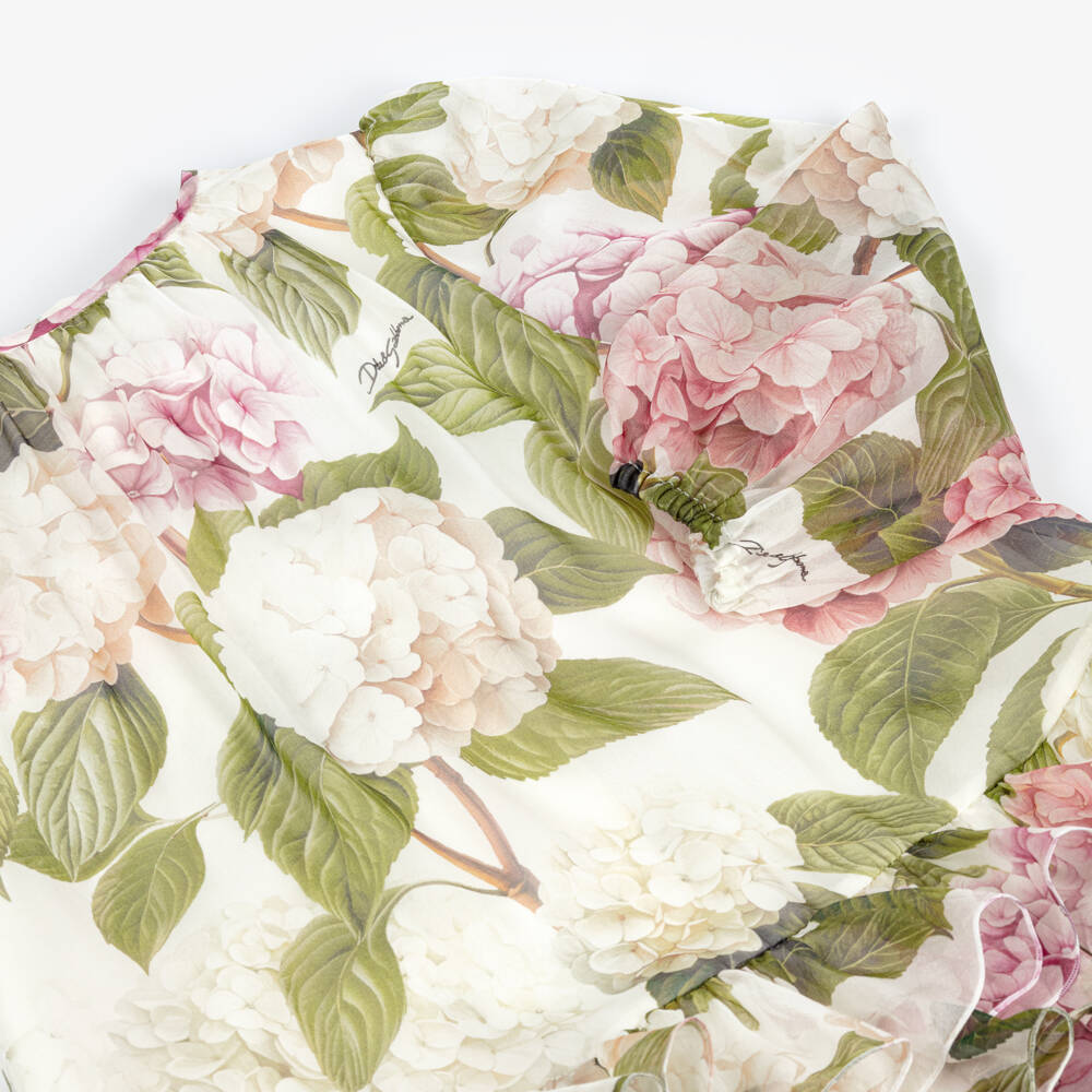 Dolce & Gabbana-Girls Pink & Green Hydrangea Print Silk Chiffon Dress | Childrensalon Outlet
