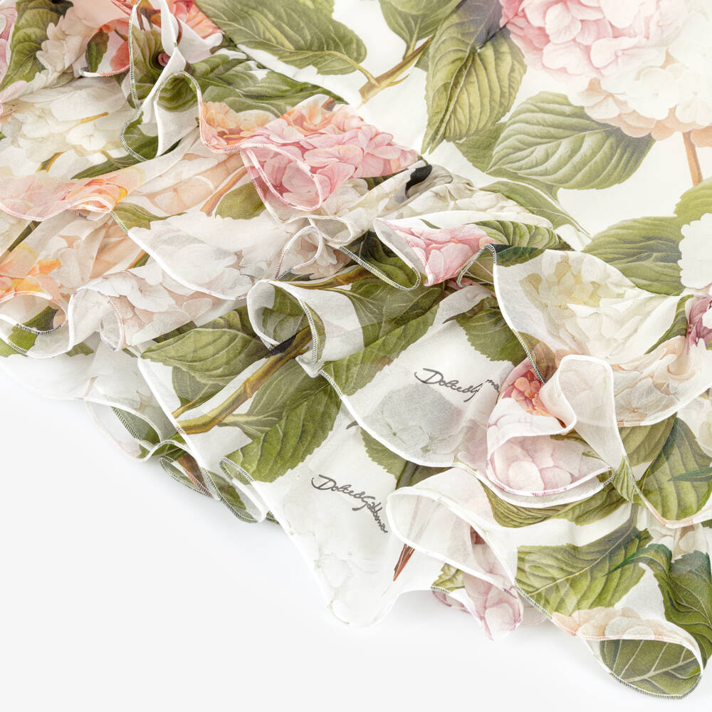 Dolce & Gabbana-Girls Pink & Green Hydrangea Print Silk Chiffon Dress | Childrensalon Outlet