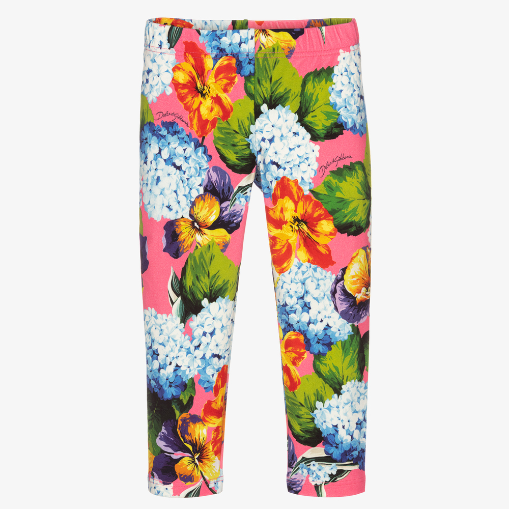 Dolce & Gabbana-Розовые легинсы с гортензиями для девочек | Childrensalon Outlet