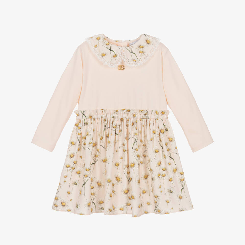 Dolce & Gabbana-Girls Pink Jersey & Twill Flower Print Dress | Childrensalon Outlet