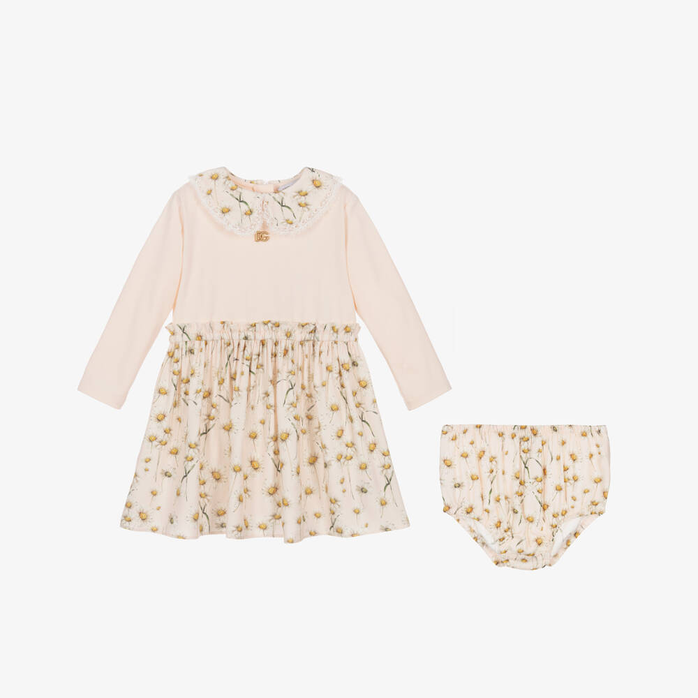 Dolce & Gabbana-Girls Pink Jersey & Twill Flower Print Dress | Childrensalon Outlet