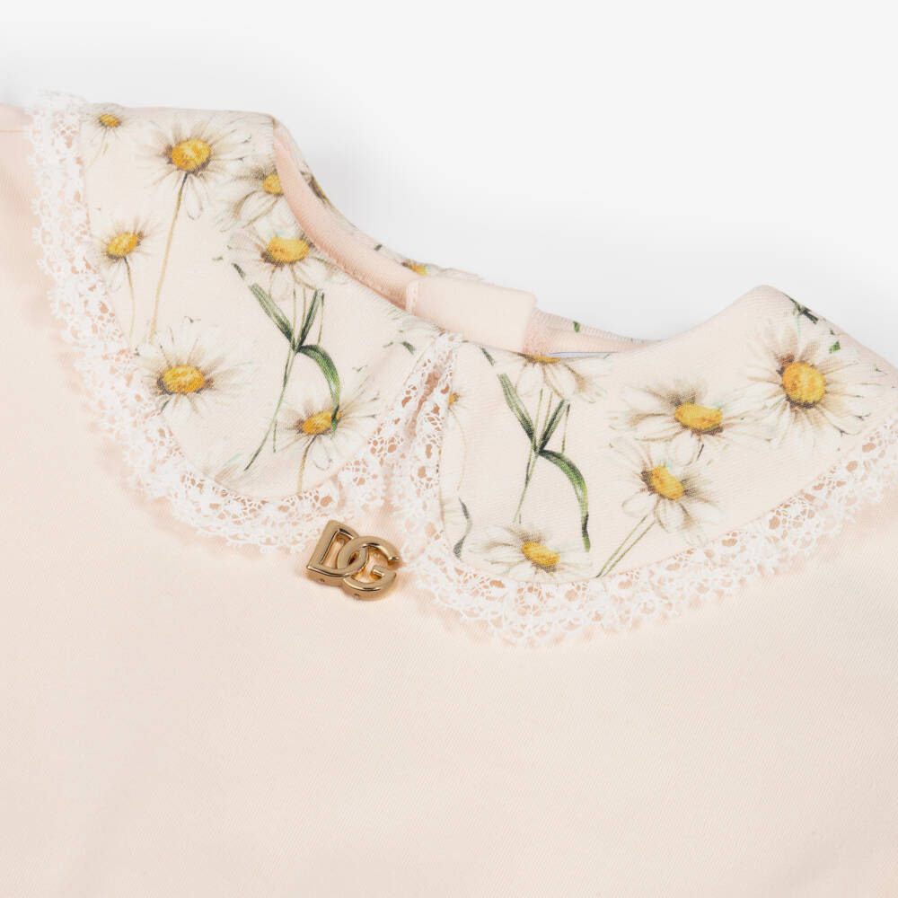 Dolce & Gabbana-Girls Pink Jersey & Twill Flower Print Dress | Childrensalon Outlet