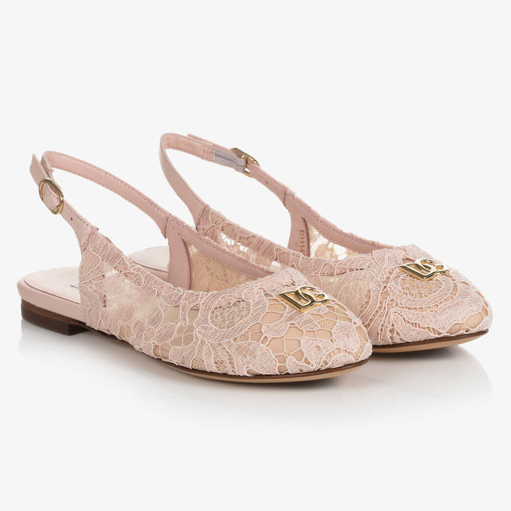 Dolce & Gabbana - Girls Pink Lace DG Slingback Pumps | Childrensalon