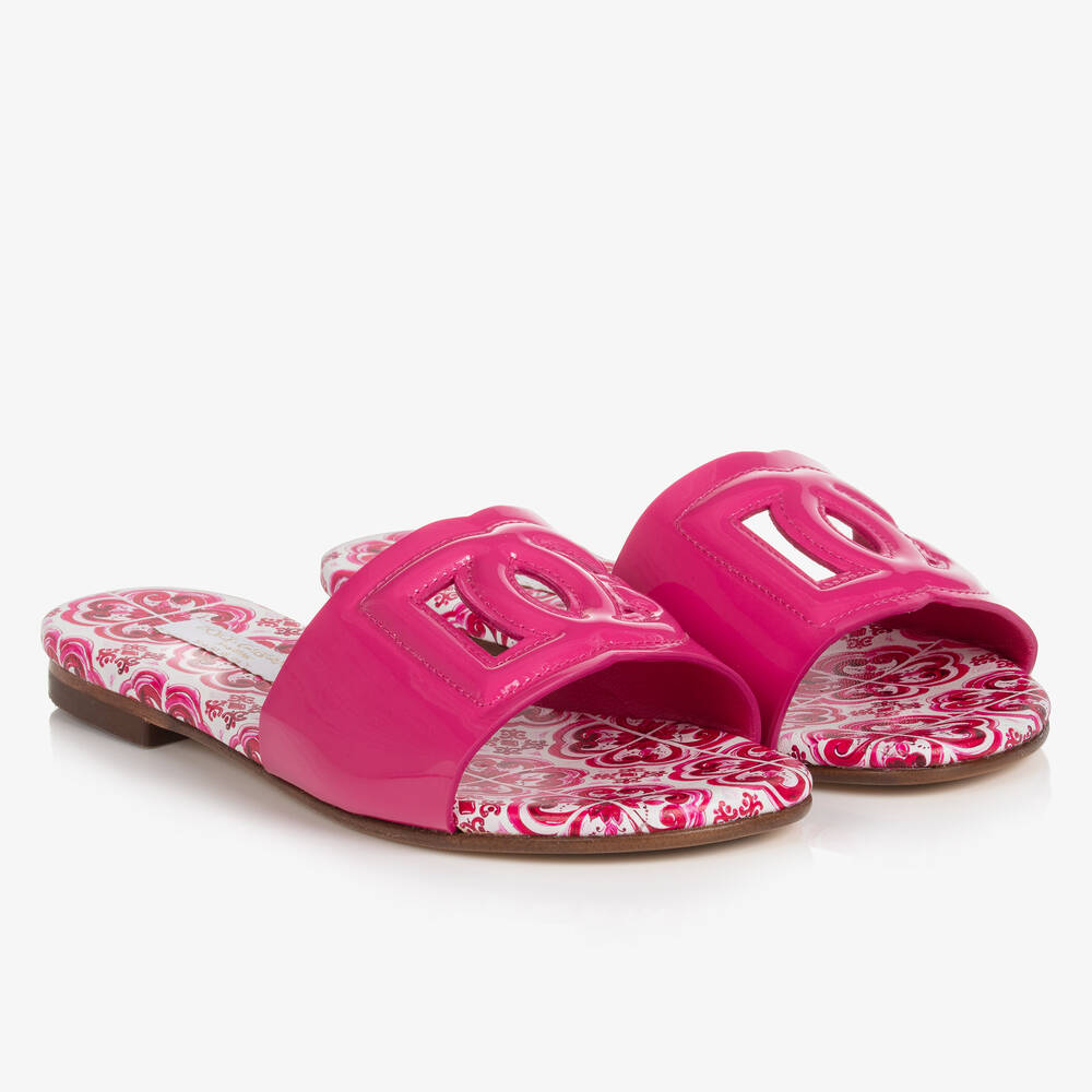 Dolce & Gabbana - Mules roses en cuir DG fille | Childrensalon